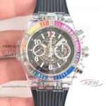 HB Factory Swiss 7750 Hublot Big Bang Rainbow Diamond 45MM Watch -  Unico Rainbow Sapphire Black Rubber Strap